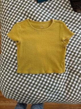 American Eagle Outfitters Ribbed Crop Tee in Mustard